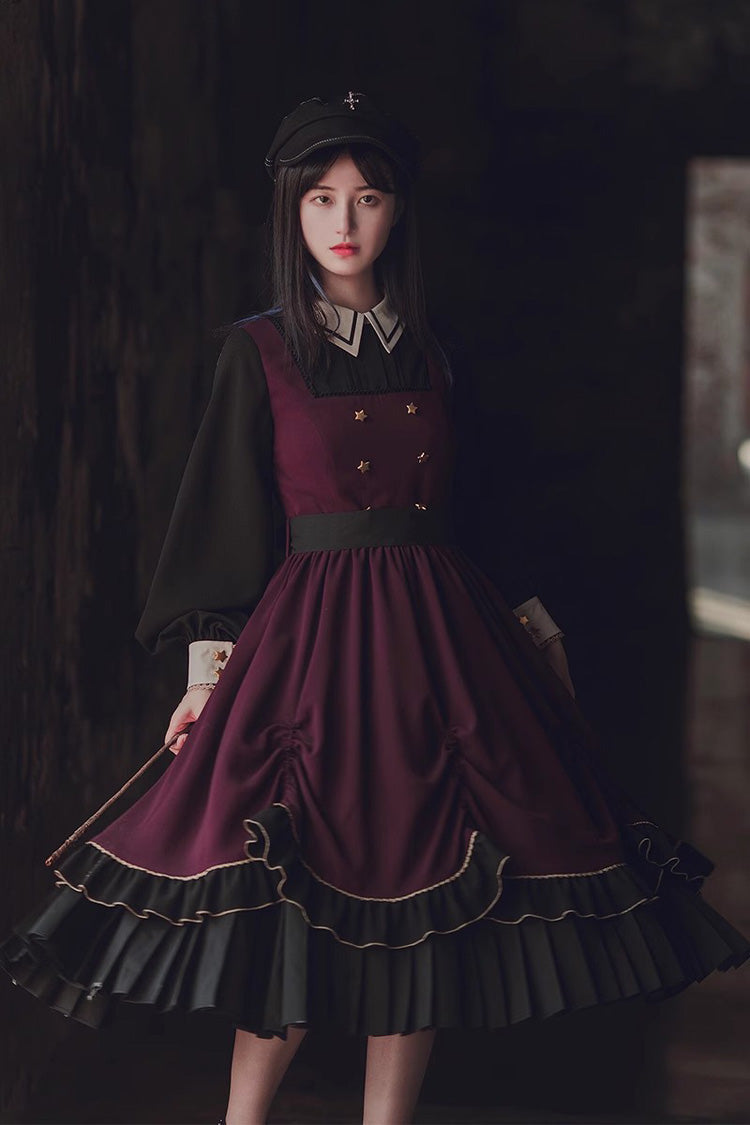 Purple Black Magician Two-Piece Ruffled Gothic Gown