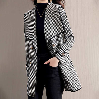 Elegant Print Sailor Collar Belted Coat