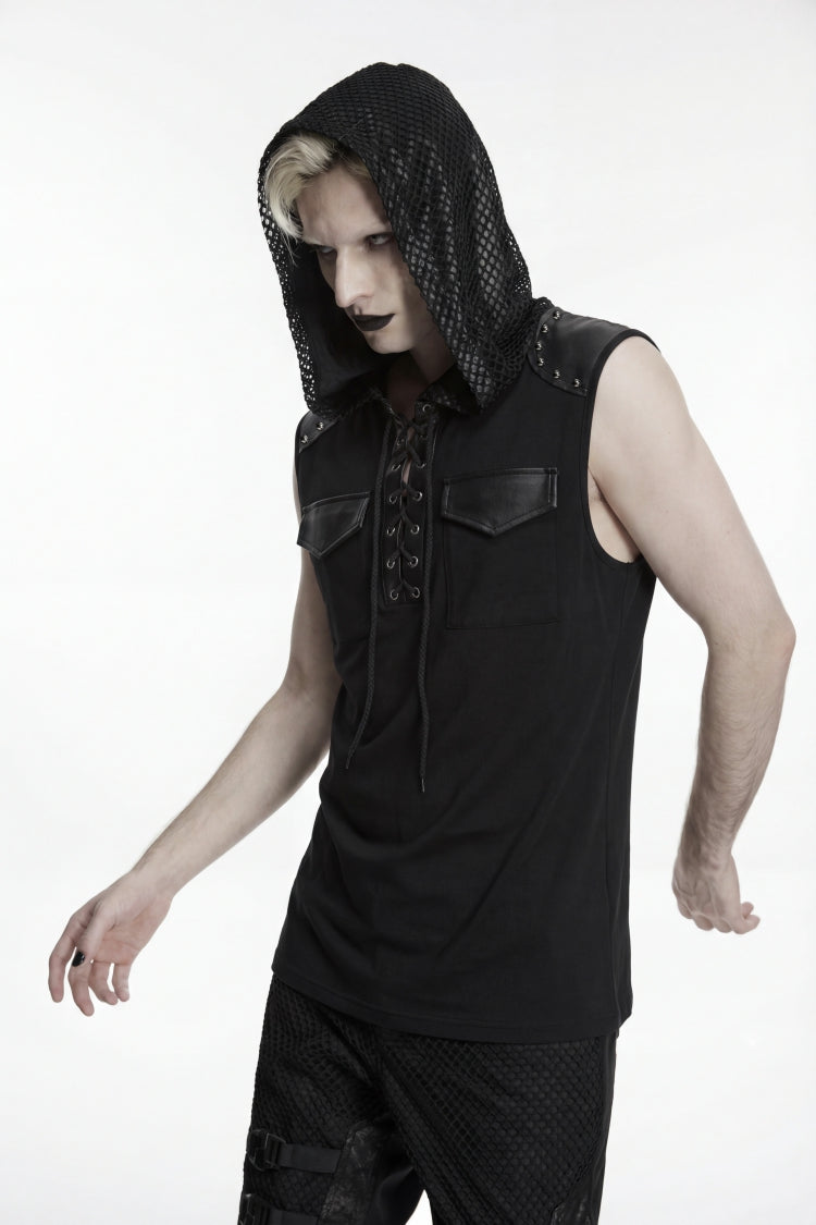 Noir Punk Vest with Hood and Metal Studs