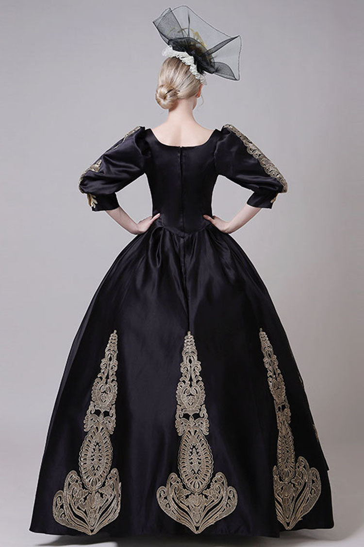 Golden Floral Hollow Print Victorian Gown - Boat Neck Half Sleeves
