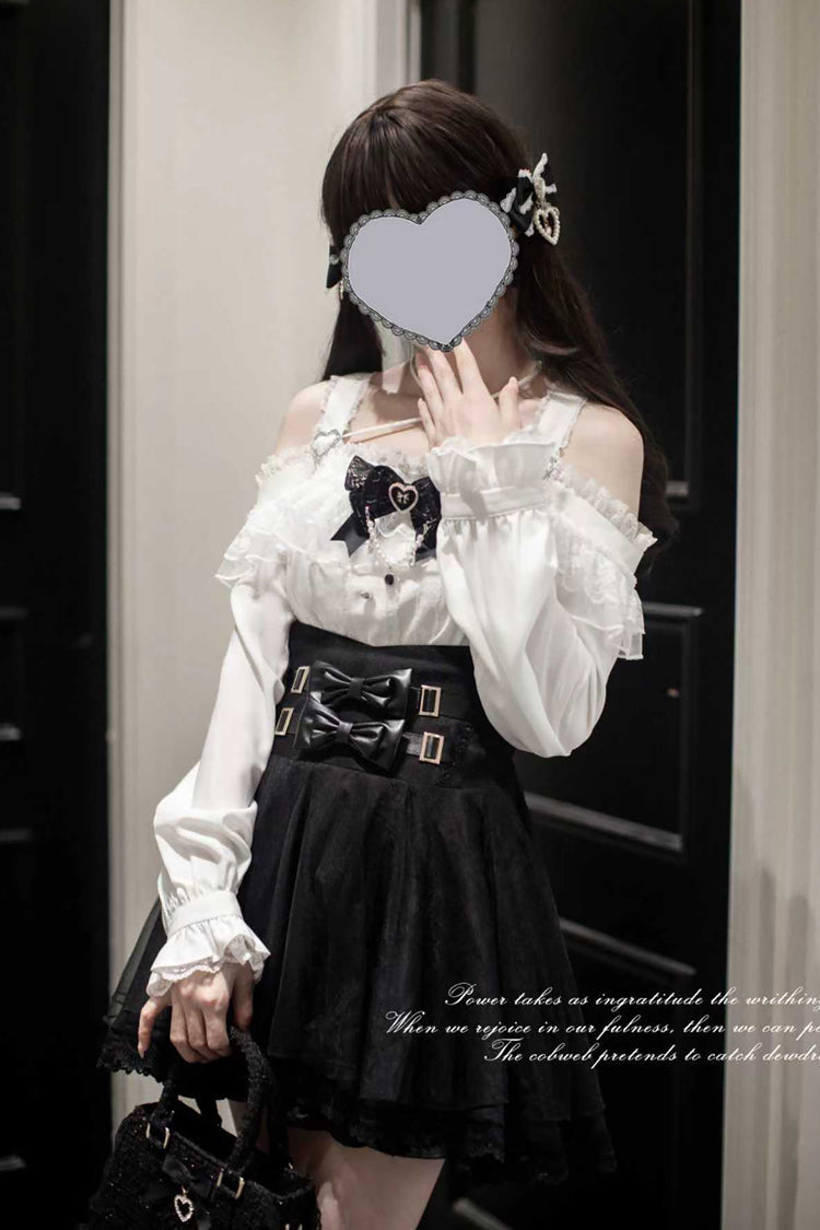 Black Bow Embellished Jirai Kei Skirt - Sweet Japanese Fashion