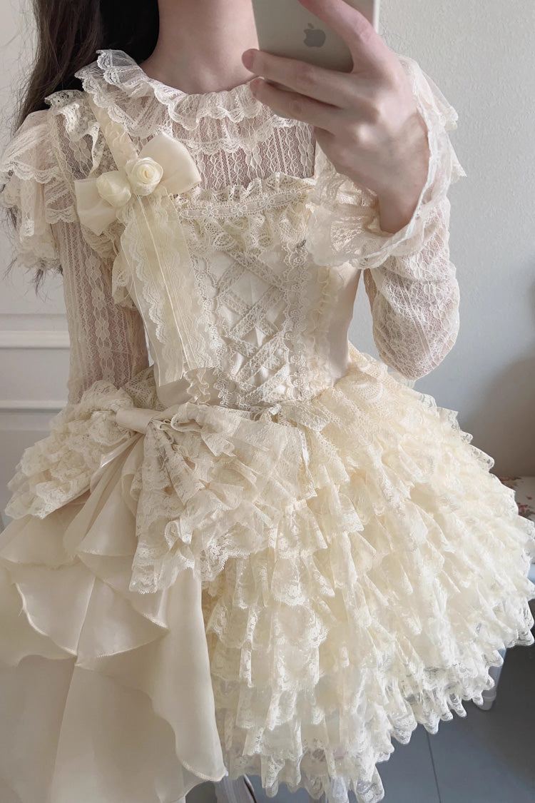 Lace Ruffled Bow Sweet Tiered JSK - 2 Shades