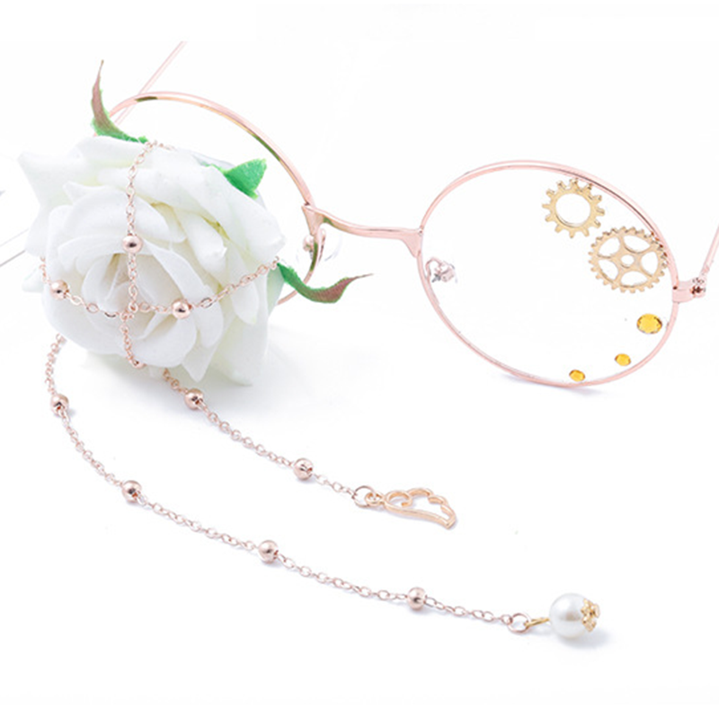 Lolita Flower Decor Metal Chain Big-Frame Glasses