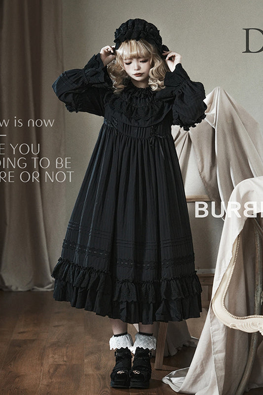 Black Good Night Long Sleeve Double-Layered Ruffle Bowknot Holy Dress