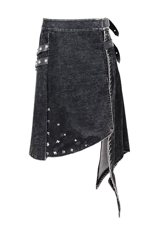 Men's Punk Rock Skirt with Metal Nails, Worn Corduroy and Wrapped Loops