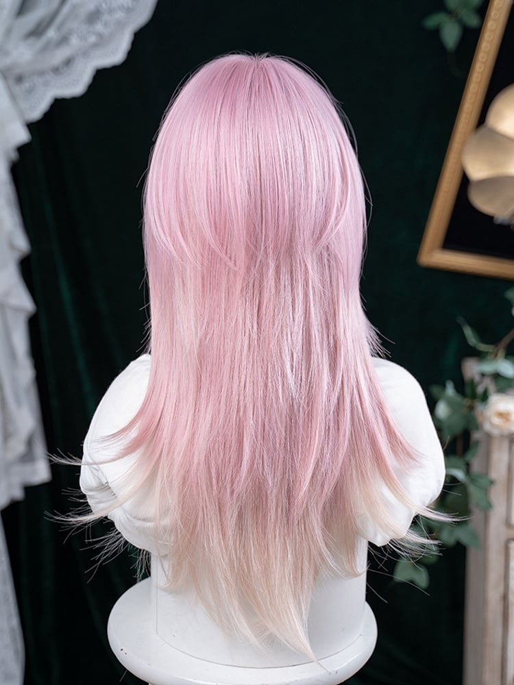 Hair Straight Pink Bangs Length Color Ombre Wig Air With 68CM