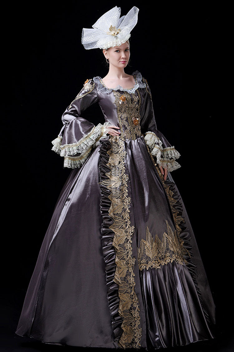 Victorian Ball Gown with Long Flared Sleeves and Hollow Embroidery