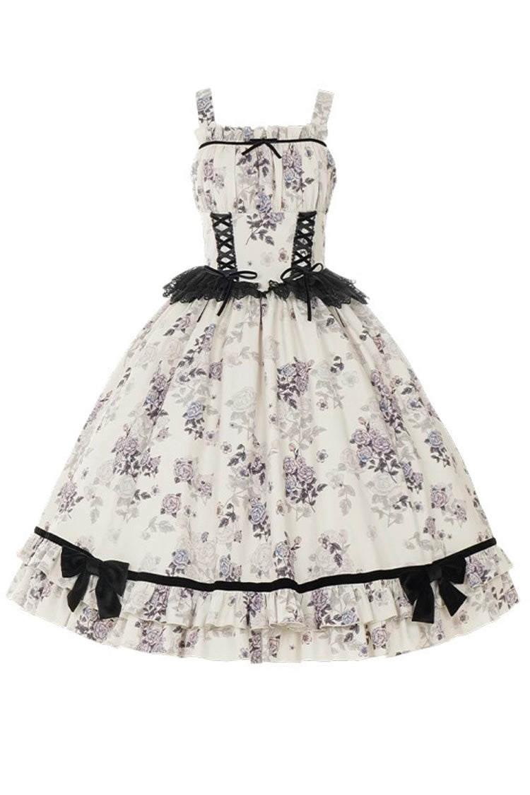 Ivory Rose Print Ruffled Dress - Elegant Princess