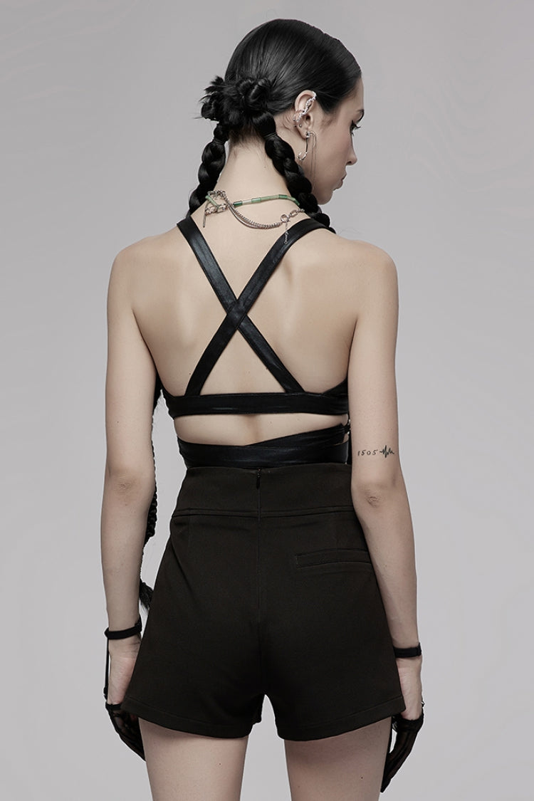 Carbon Ring Buckle Backless Punk Corset for Women