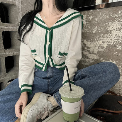 Sailor Collar Cable Sweater Casual Pants Pleated Skirt Set