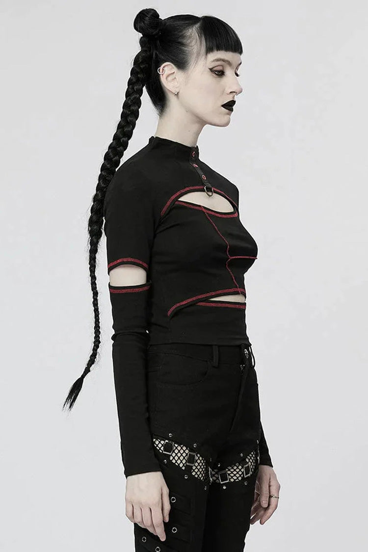 Stretch Punk T-Shirt with Chain Cutout and Turtleneck