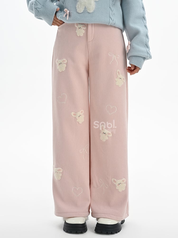 Pink Plush Bunnies Straight-leg Cut Pants