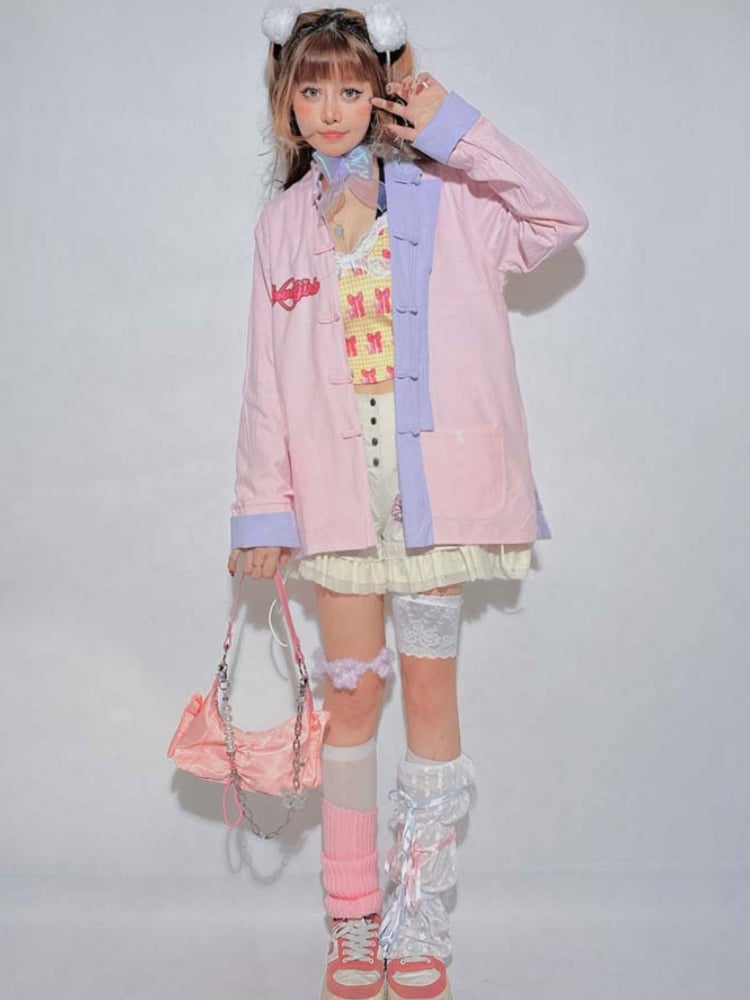 Reversible Pink Purple  Bow Buckle Shirt