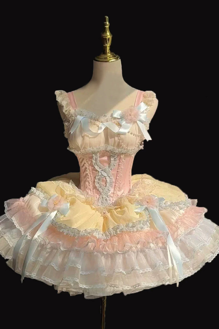 [Flowing Light Gift Box] Square Collar Sleeveless Multi-Layered Ruffled Bow Elegant Ballet Sweet Lolita Jsk Dress 6 Colors