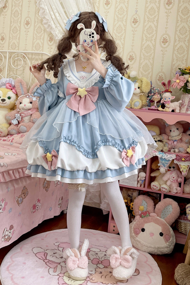 Pray Star Long Sleeve Double Ruffled Bowknot Lace Sweet Lolita Dress