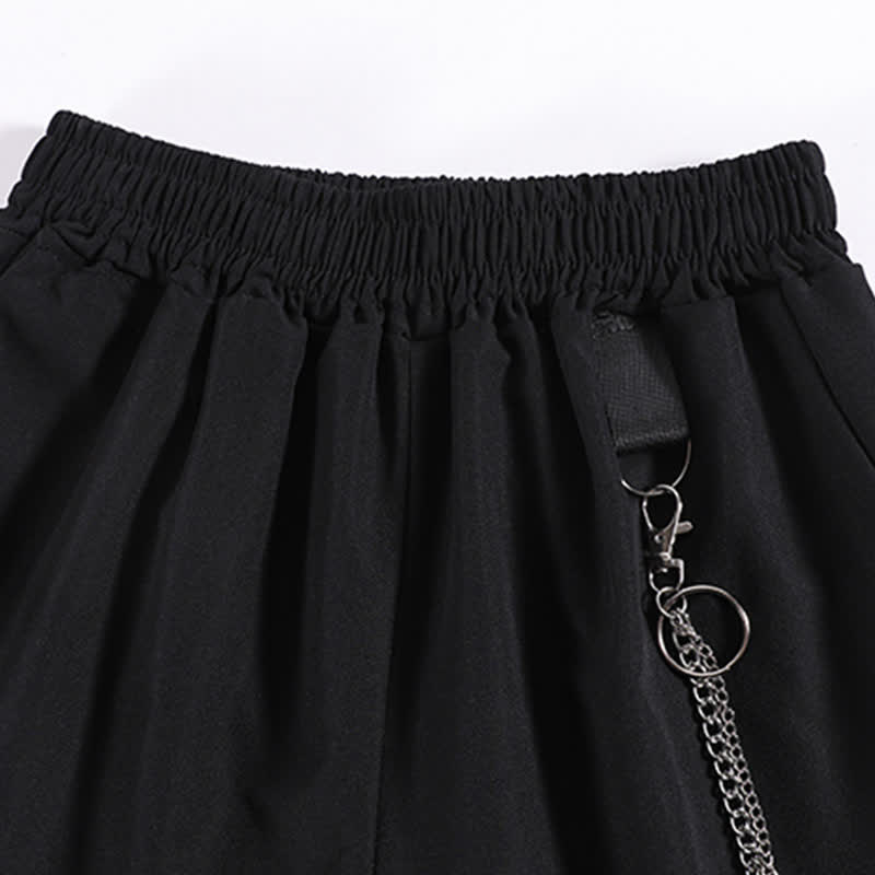 Gothic Pure Color Lapel Blazer Wide Leg Chain Cargo Shorts