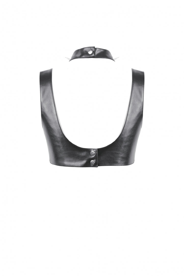 Ebony Studded Faux Leather Punk Corset Crop Top with Adjustable Clasps
