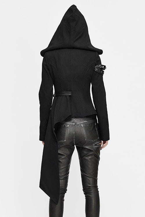 Women's Punk Jacket with Hooded Asymmetrical Zipper Design