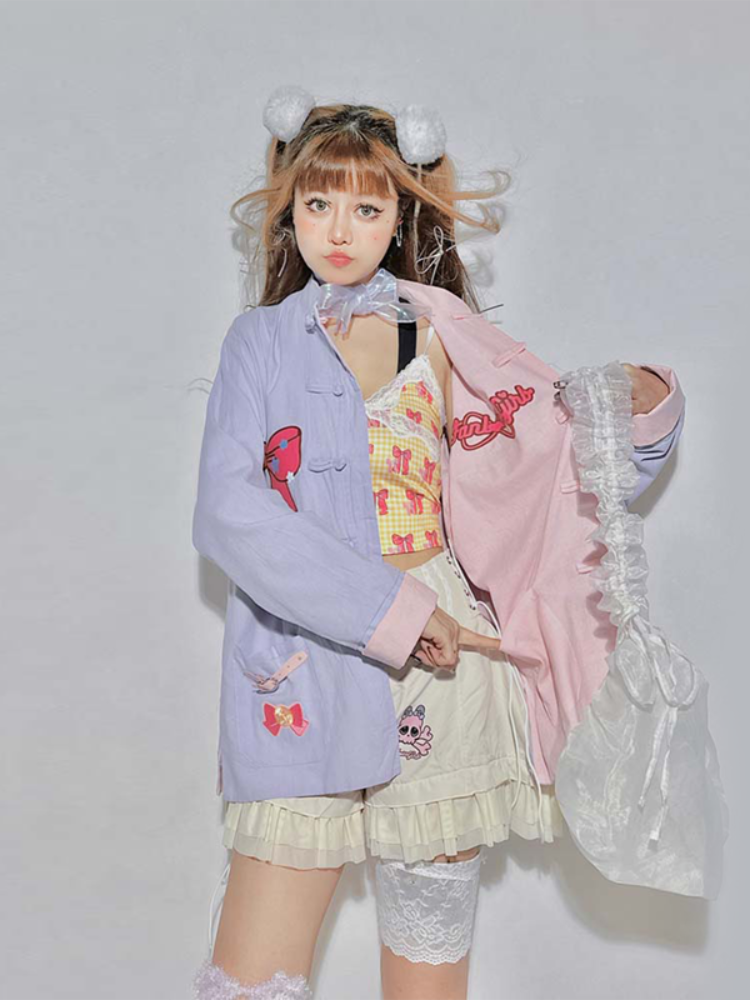 Reversible Pink Purple  Bow Buckle Shirt