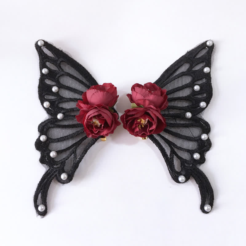 Elegant Butterfly Pearl Rose Hair Clip Halloween Hair Accessory