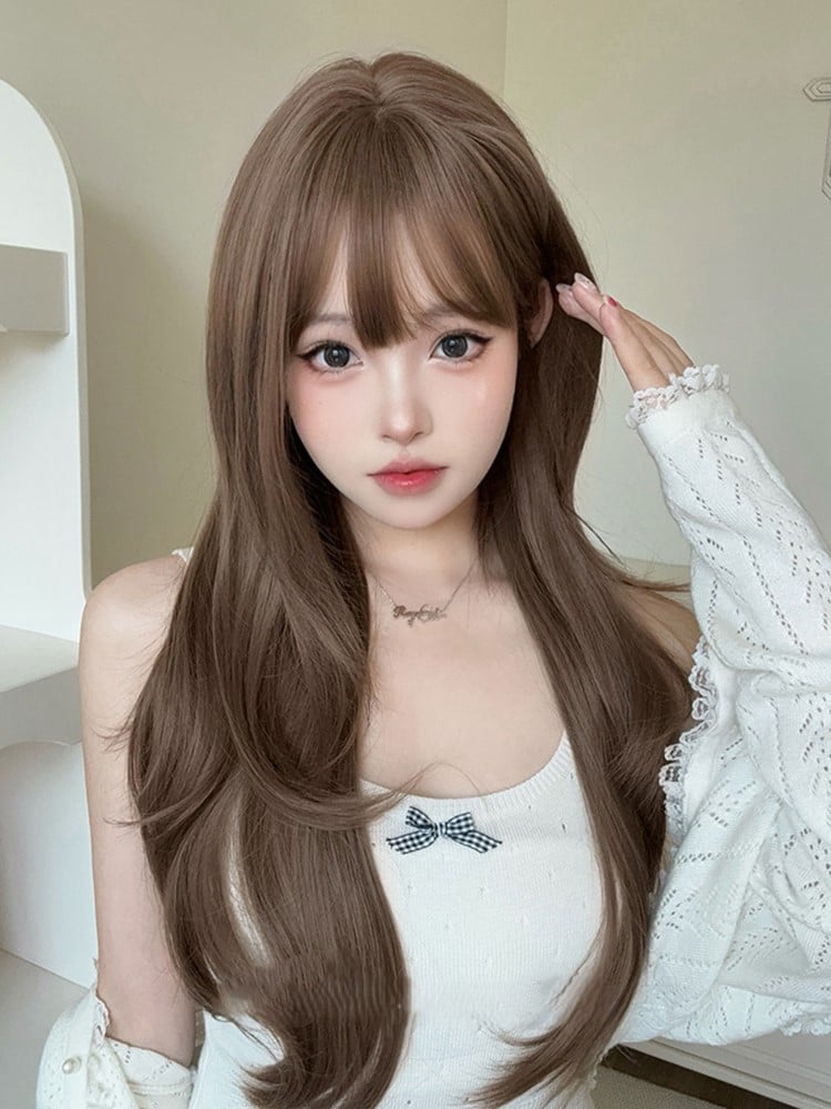 72CM Wig With Bangs Length Brown Air Wavy Light