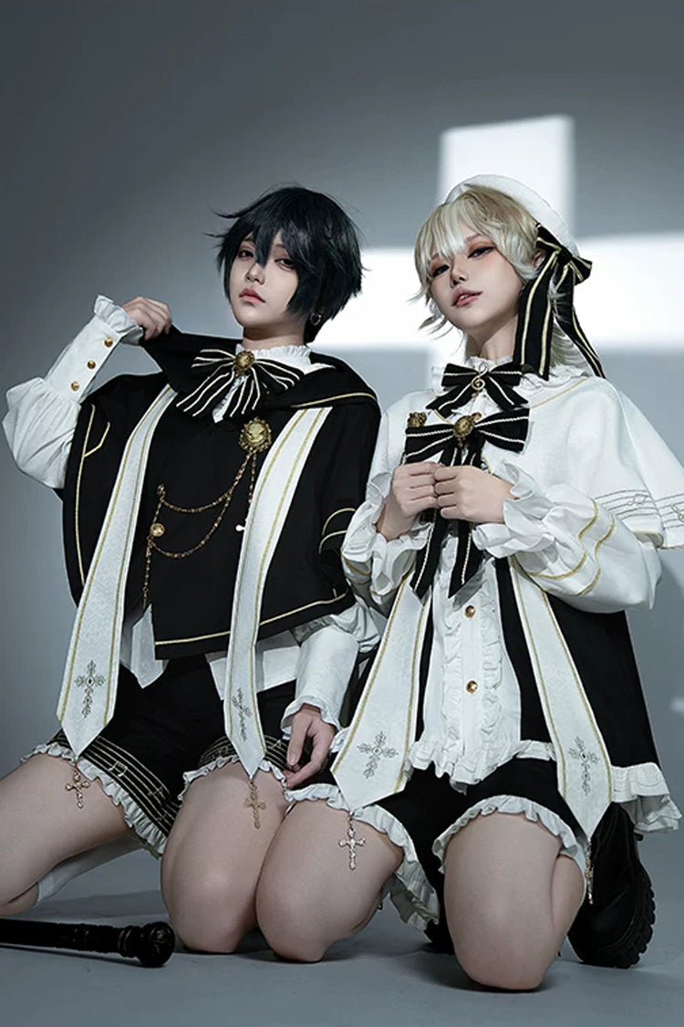 Long-Sleeve Gothic Set with Bow Chain Decor and Ouji Style
