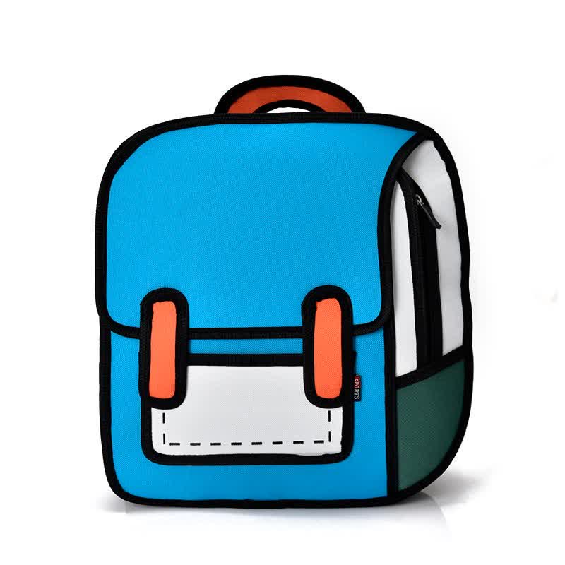 3D Cartoon Colorblock Canvas School Backpack