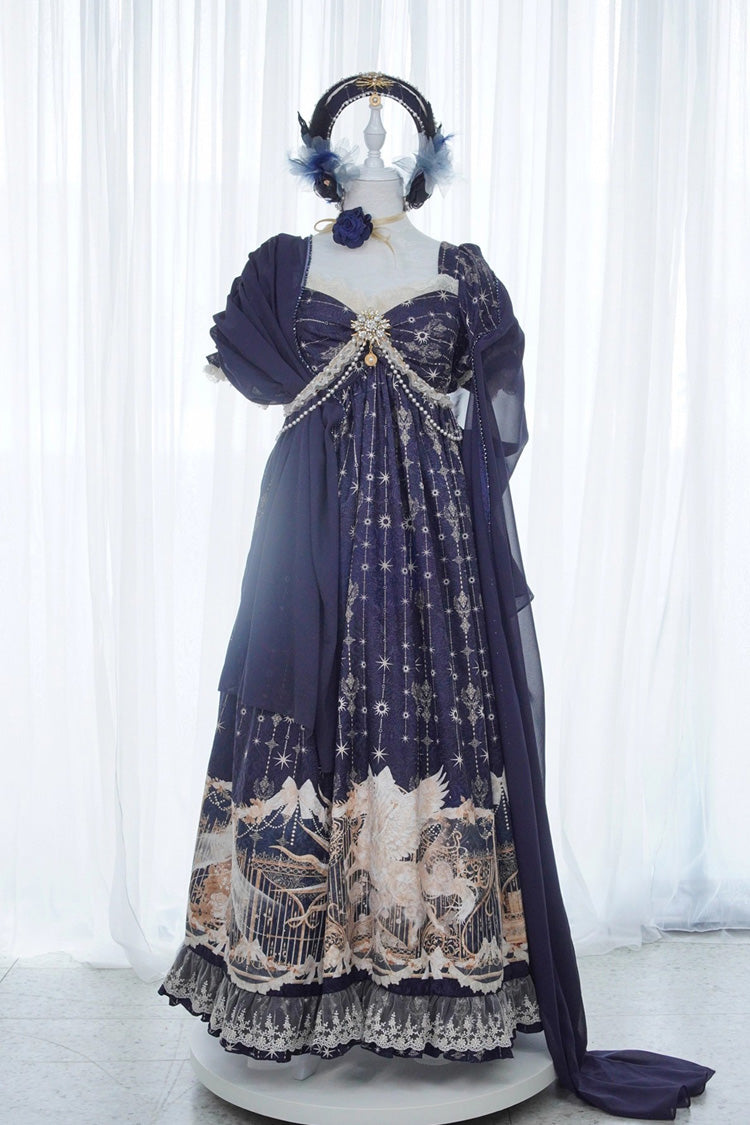 Unicorn V-Neck Short Sleeve Empire Print Bow Lace Elegant Lolita Gown