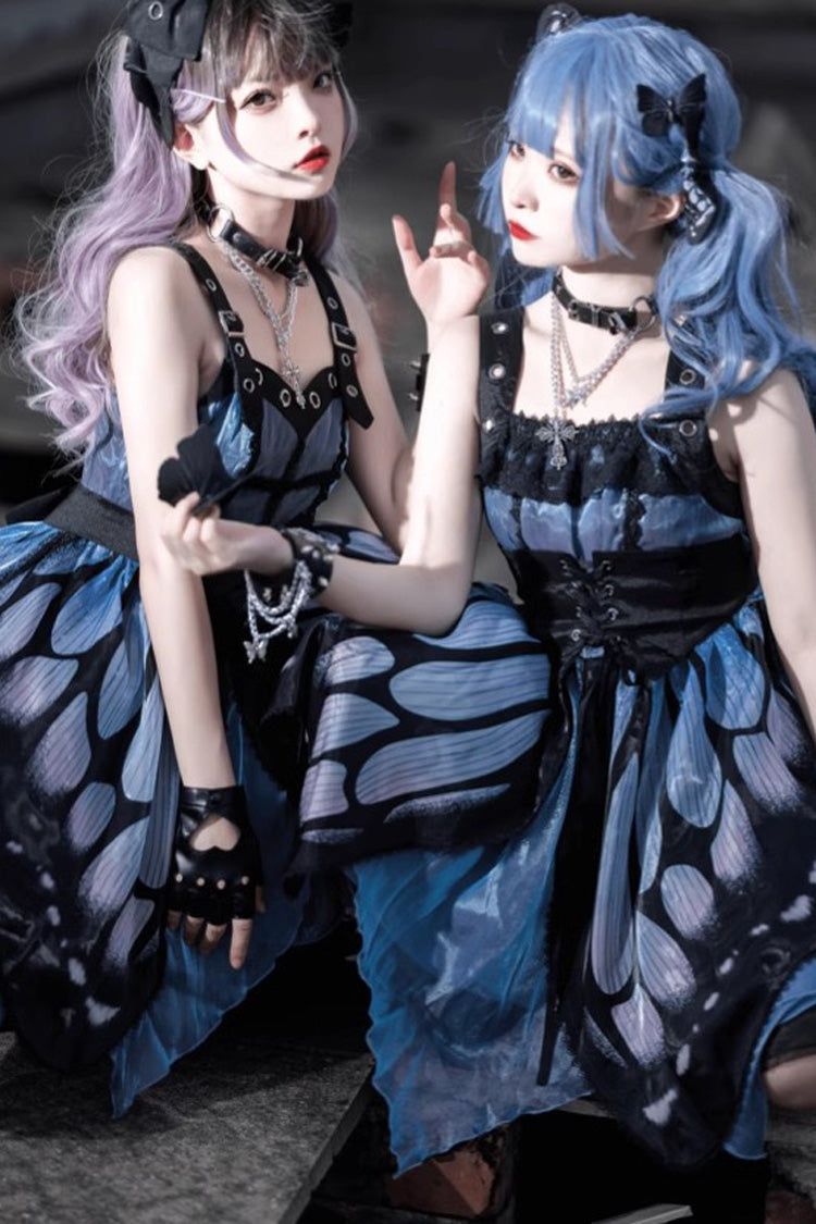 Butterfly Print Sleeveless Dress - Gothic Punk Lolita