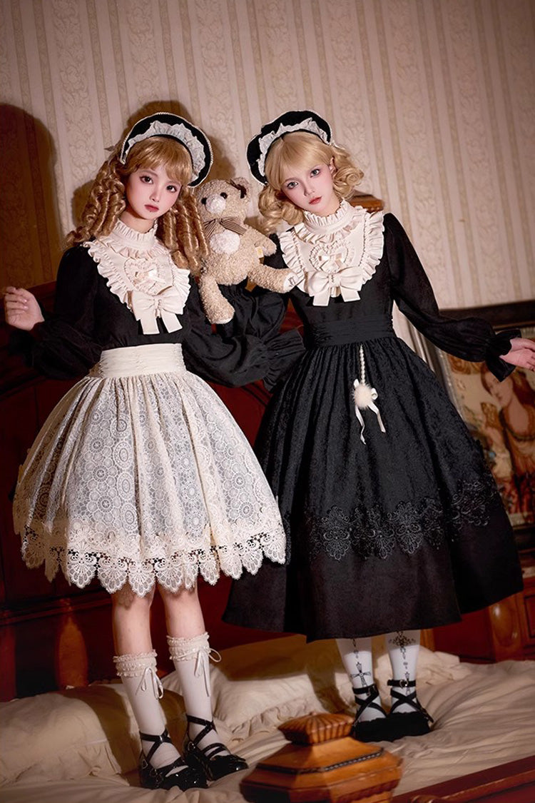 Noir Long Sleeve Bow Lace Sweet Vintage Dress - Twilight Choir