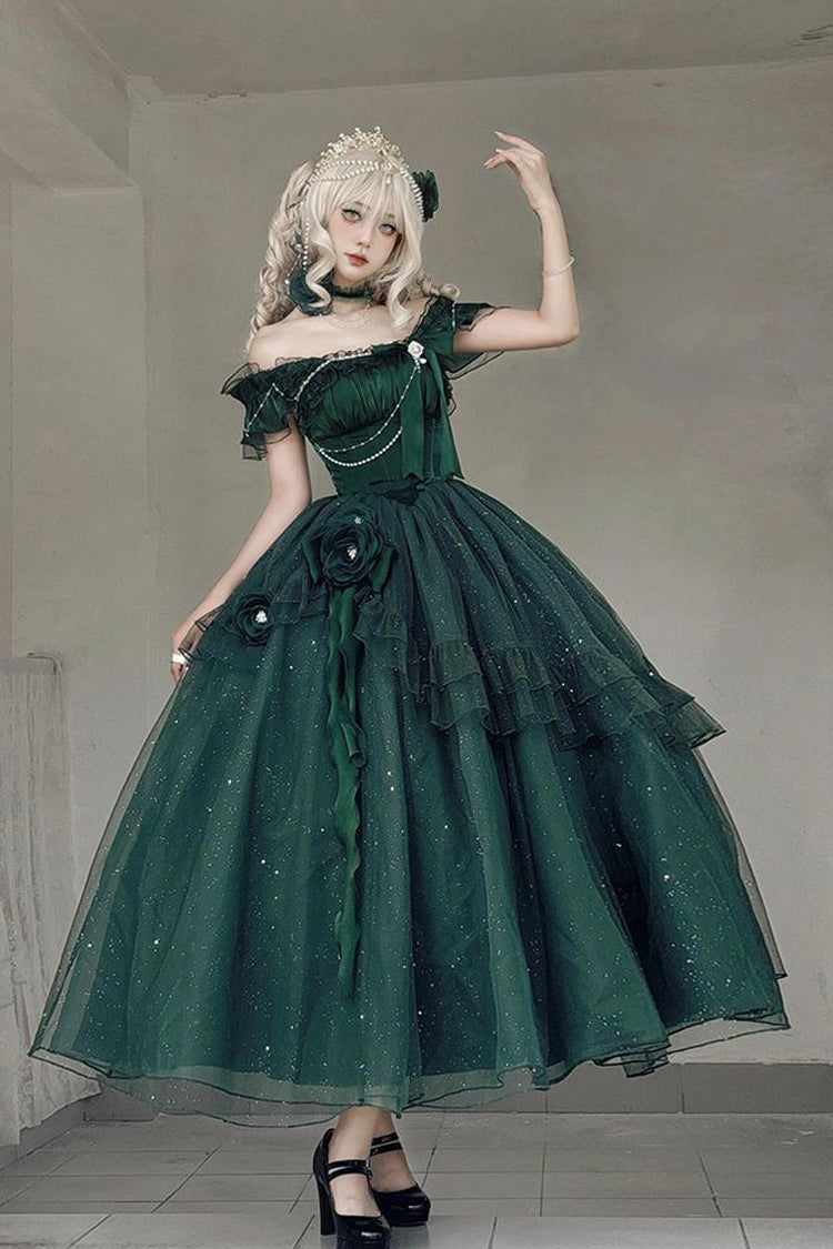 Green Off-Shoulder Sweet Elegant Princess Lolita Dress with Bow