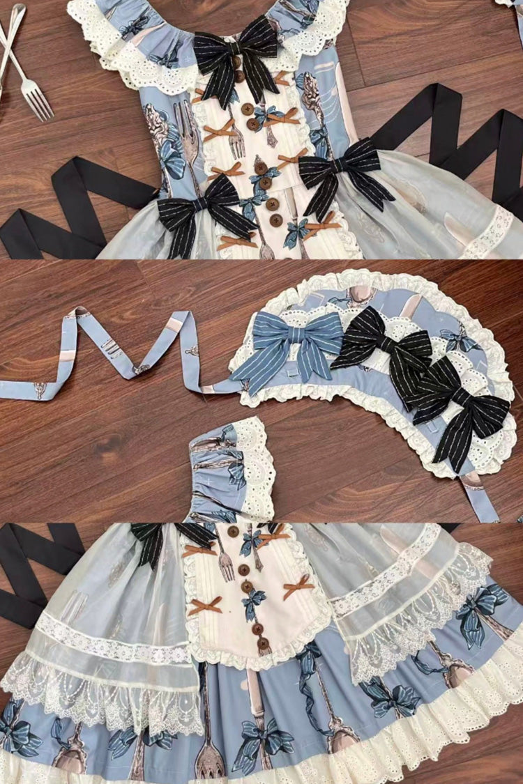 Witch's Banquet Sleeveless Print Ruffle Embroidered Bow Lace Sweet Lolita Jumper Dress