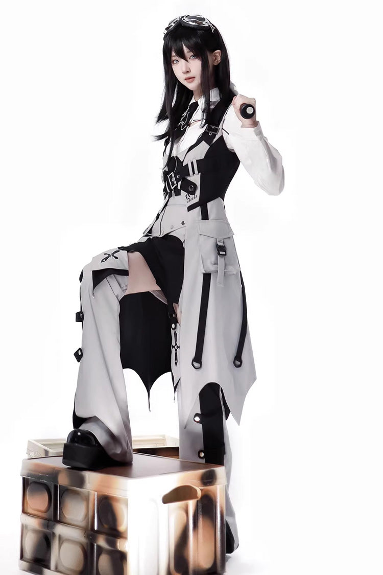 Black/White Color-Block Sci-Fi Lolita Skirt Ensemble