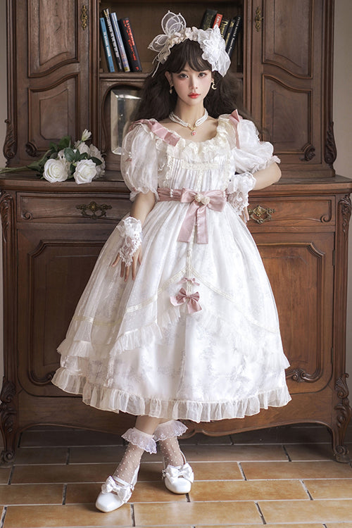 Ivory Sweet Lolita Dress with Rounded Collar and Long Hanayome Style