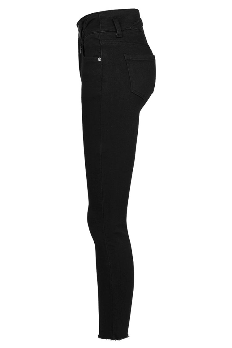 Punk Denim Pants with Metal Decor and Crossed Straps