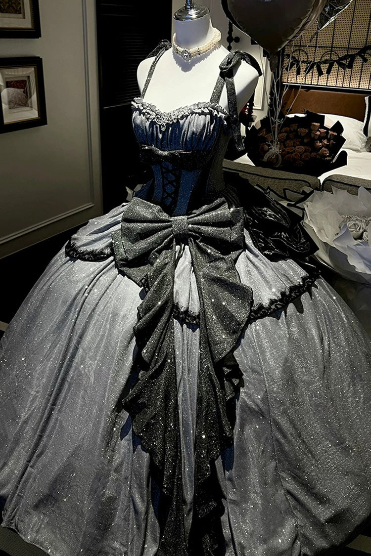 Ash Asymmetric Glitter JSK with Bow and Ruffles