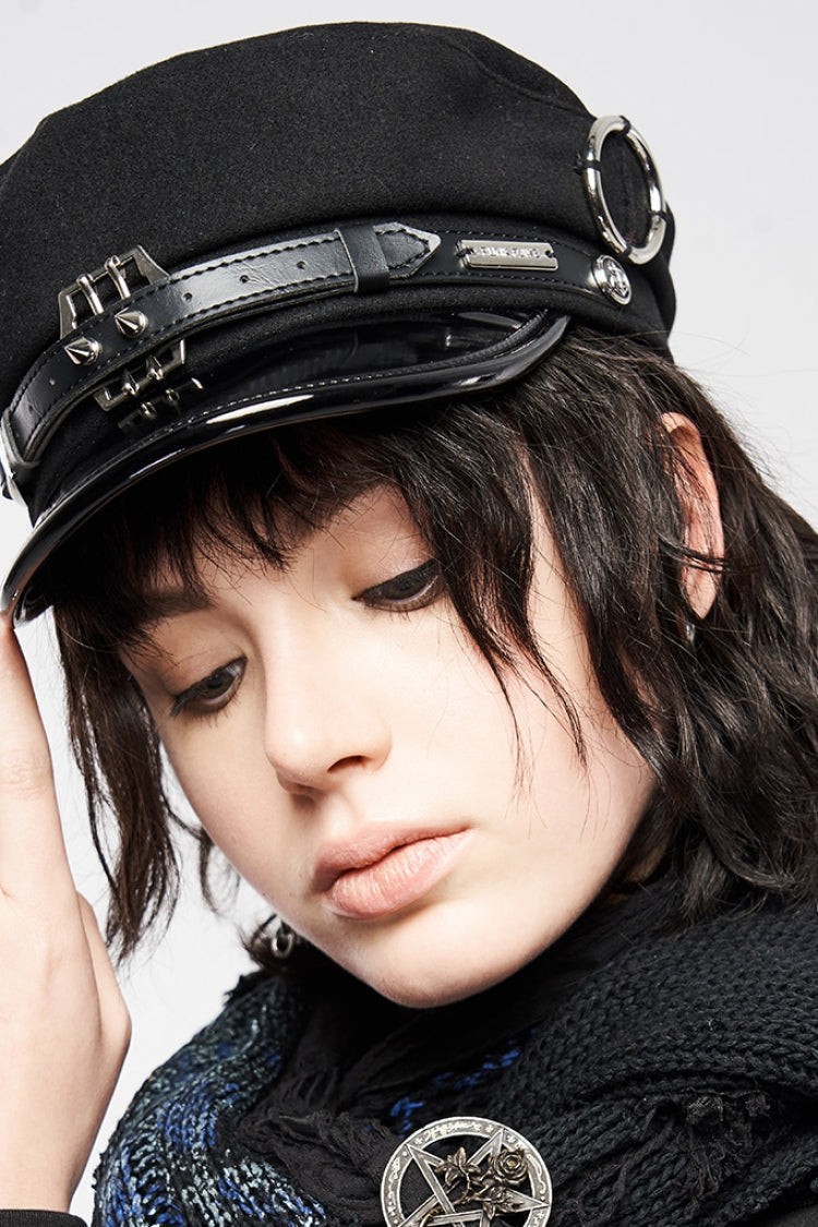 Gothic Hat with Rivets and Metal Buckle Accent
