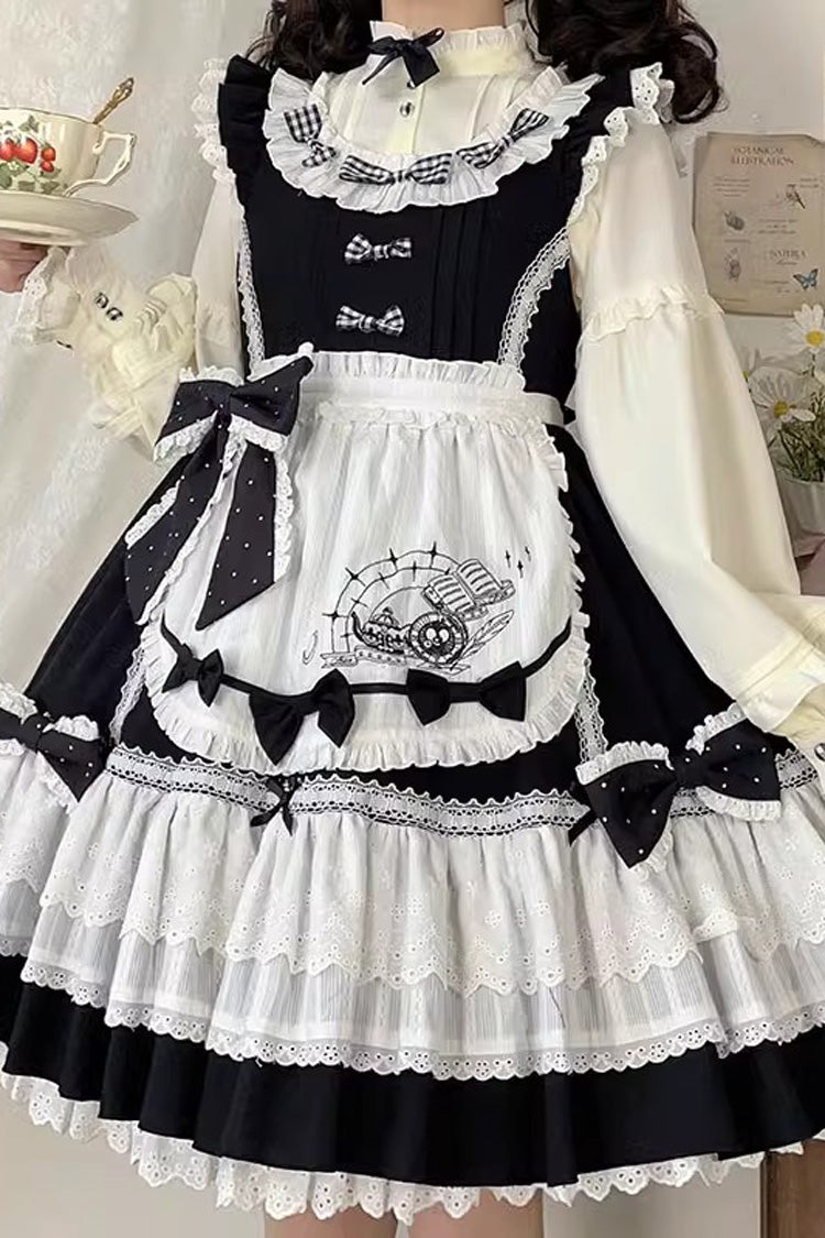 Monochrome Alice-Inspired Sweet Lolita JSK with Ruffled Square Collar