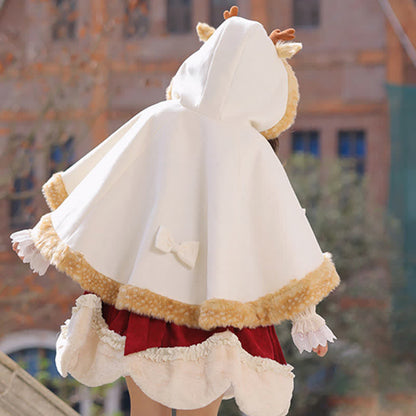 Cartoon Antler Plush Hooded Cloak Lolita Coat