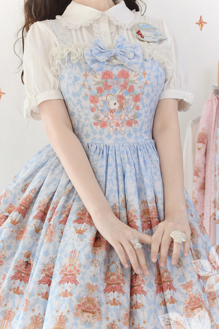 Blue Rose Print Bowknot Sweet Lolita Dress