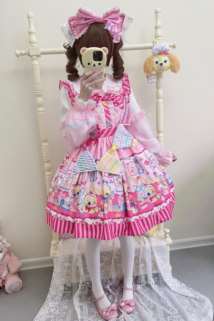 Bunny Pastry Chef Print Bowknot Gothic Japanese Lolita JSK