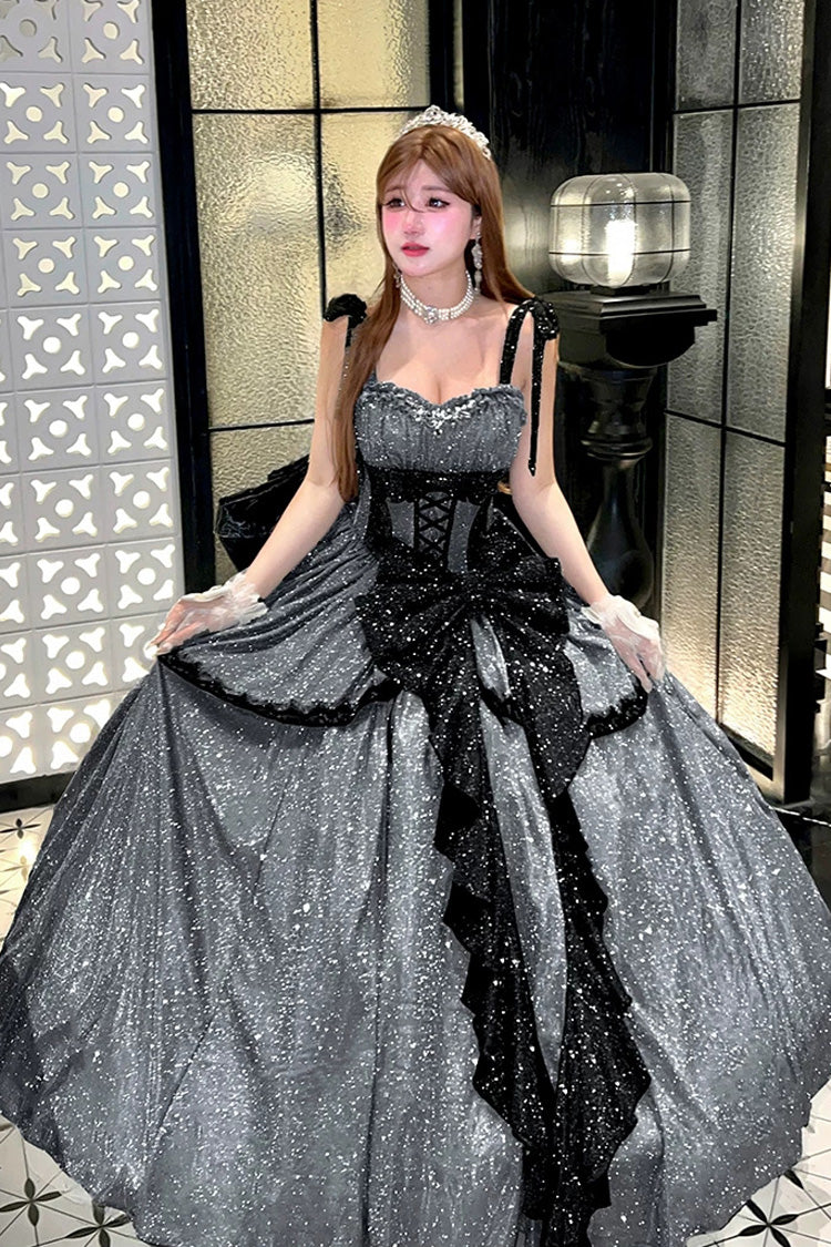 Ash Asymmetric Glitter JSK with Bow and Ruffles