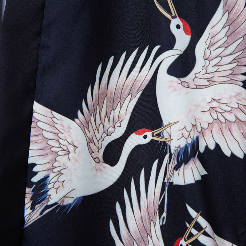 Vintage Black Crane Long Cardigan Kimono Outerwear