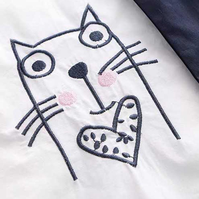 Cute Kitty Long Sleeve Necktie White Shirt