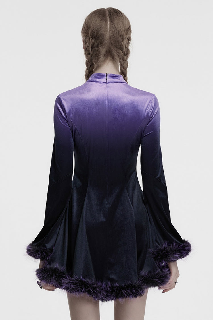Purple Gradient Long Sleeve Gothic Dress