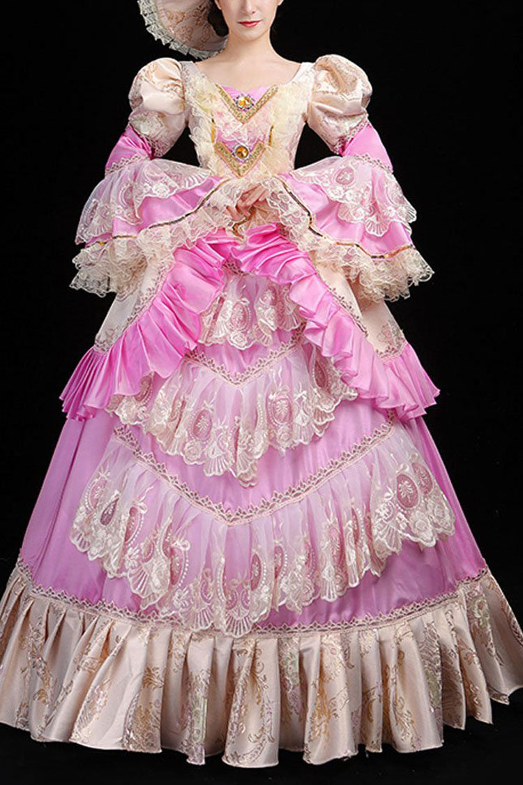 Ruffled Hollow Embroidery Victorian Gown - High Waisted Trumpet Sleeves