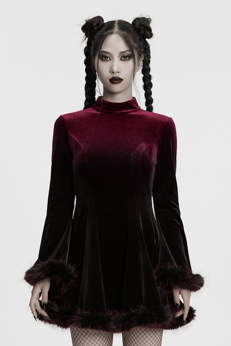 Red Gradient Long Sleeve Gothic Dress