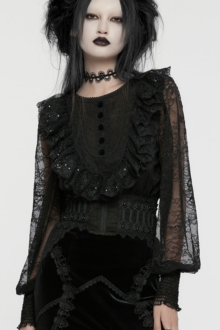 Gothic Underbust Corset with Beaded Lace & Lace-Up Back