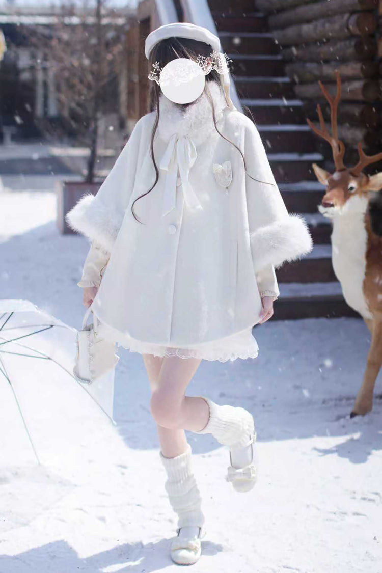 Ivory Lace Sweet Japanese Fluffy Cape Coat