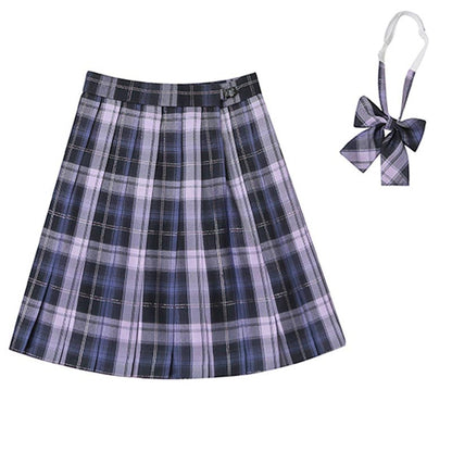 Plaid Print Pleated Skirt Bow Tie Set